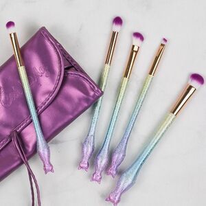 Cat Lady Box Makeup Brush Set w/ Soft Purple Case Cat Shaped Glitter Handles
